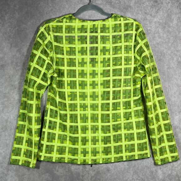 T&W Designs Blazer Jacket Womens M‎ Green Semi Sheer Floral Applique Art To Wear - Picture 4 of 9